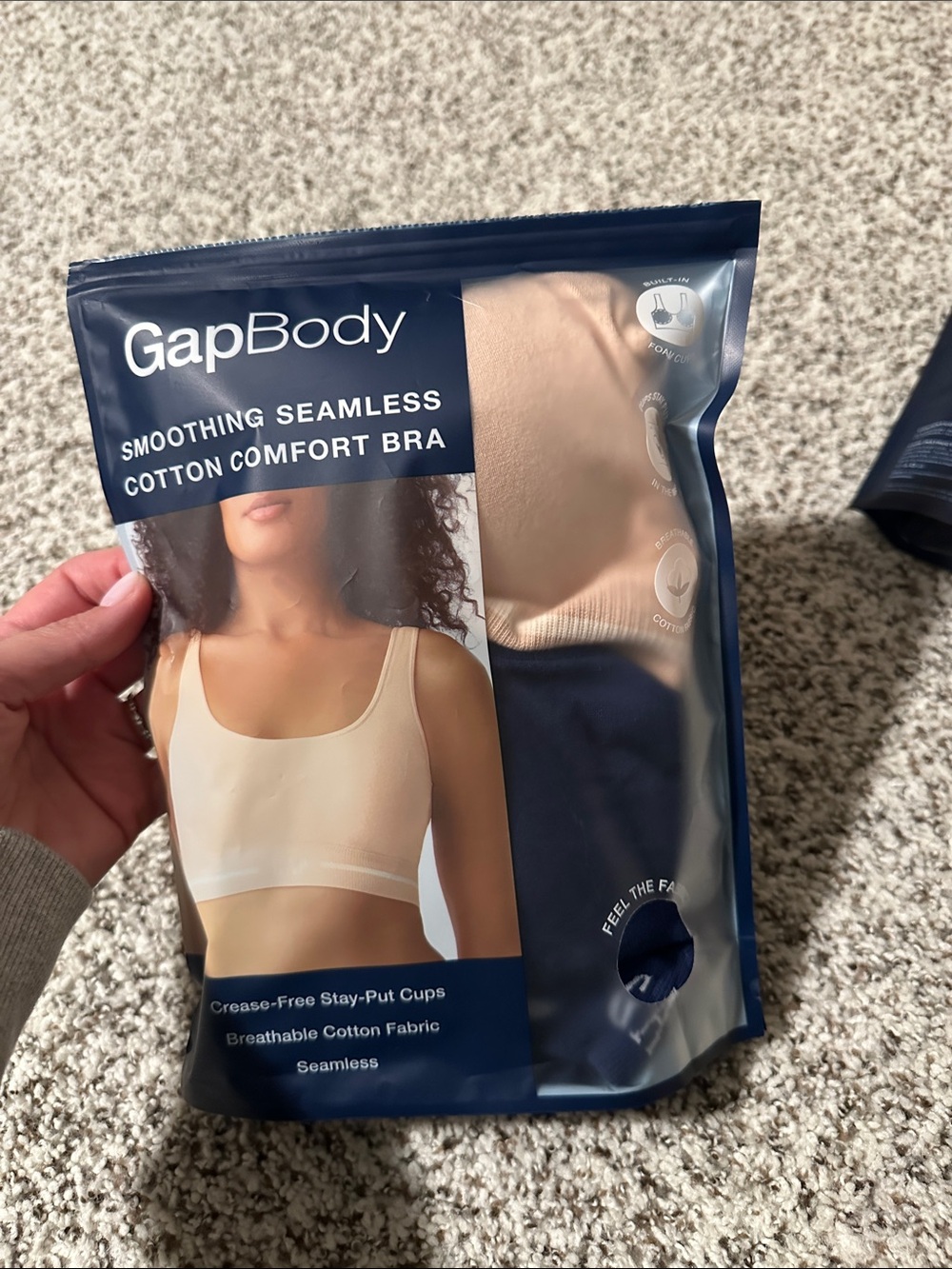 GAPBody Smoothing Seamless Cotton Comfort Bra - Beige & Navy Packaging
